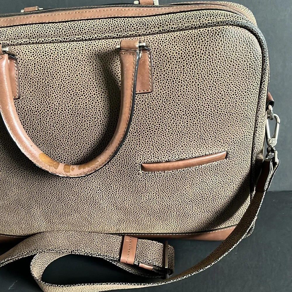 Jack Georges Pebbled Suede & Leather Messenger Crossbody Briefcase Case